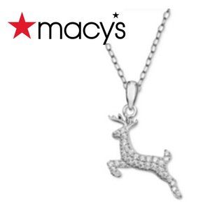 Macy's Women Sterling Silver Reindeer Necklace & Ornament Gift Box- 18" chain